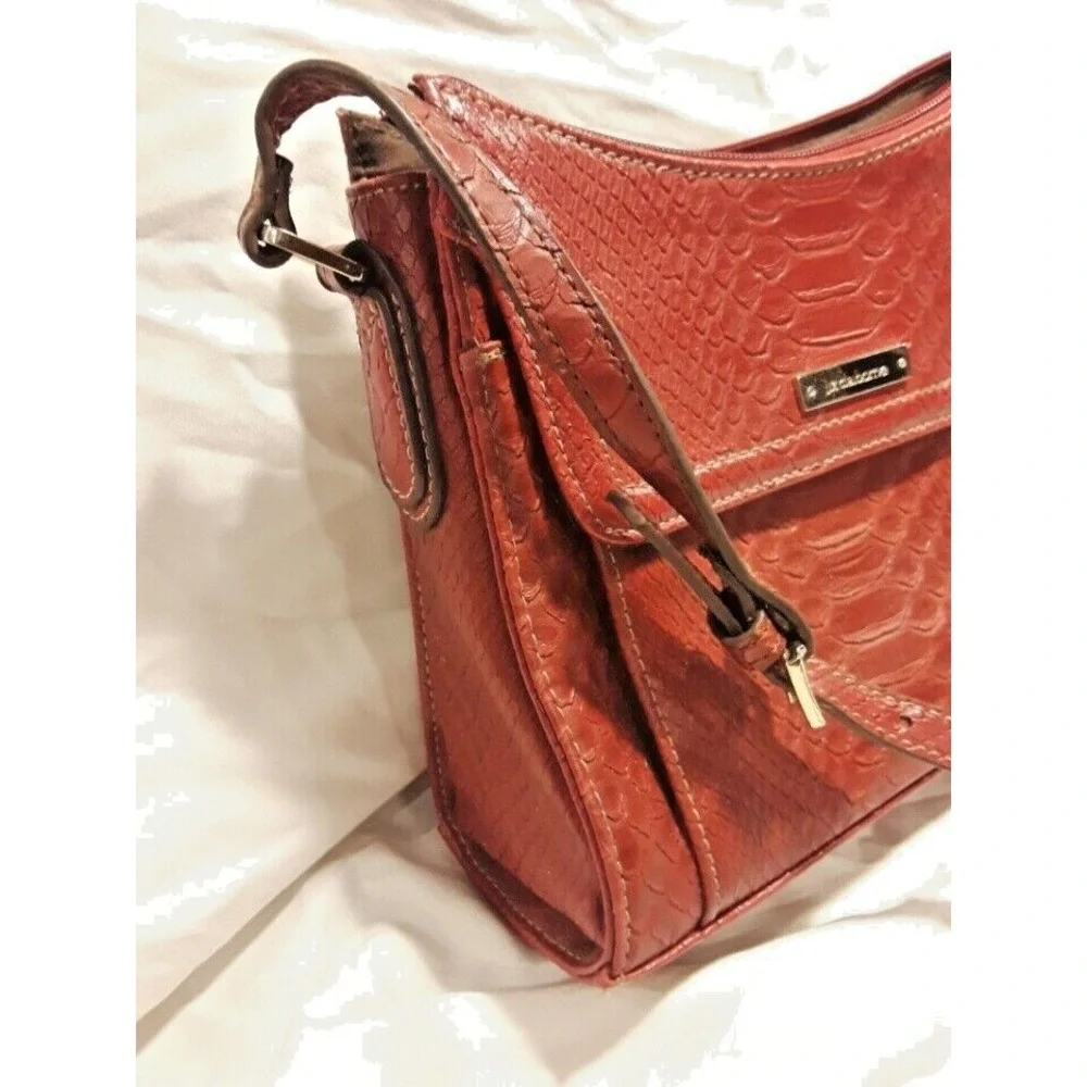 Pristine condition Liz Claiborne Faux Snakeskin Red Crossbody -multi compartment